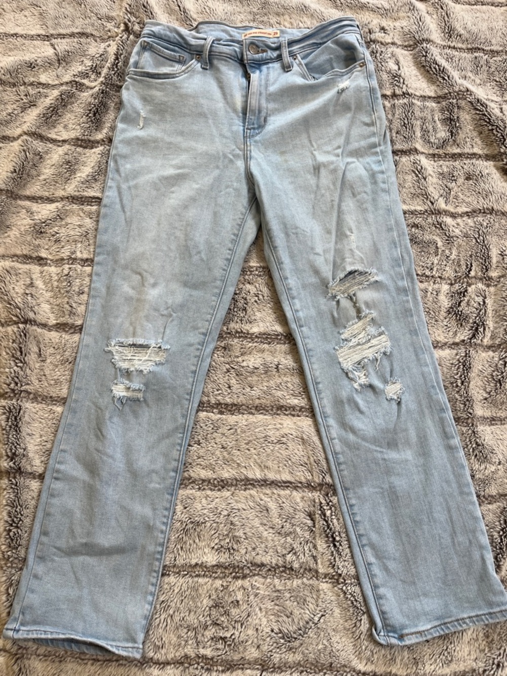 Levi's Light Blue 724 High Rise Straight Leg Crop Distressed Jeans